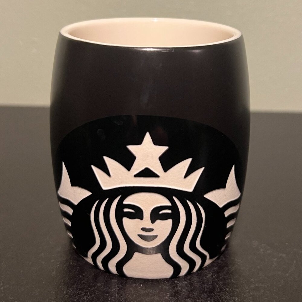 Starbucks 2011 Incised Etched Siren Mermaid Logo Black Matte Coffee Mug